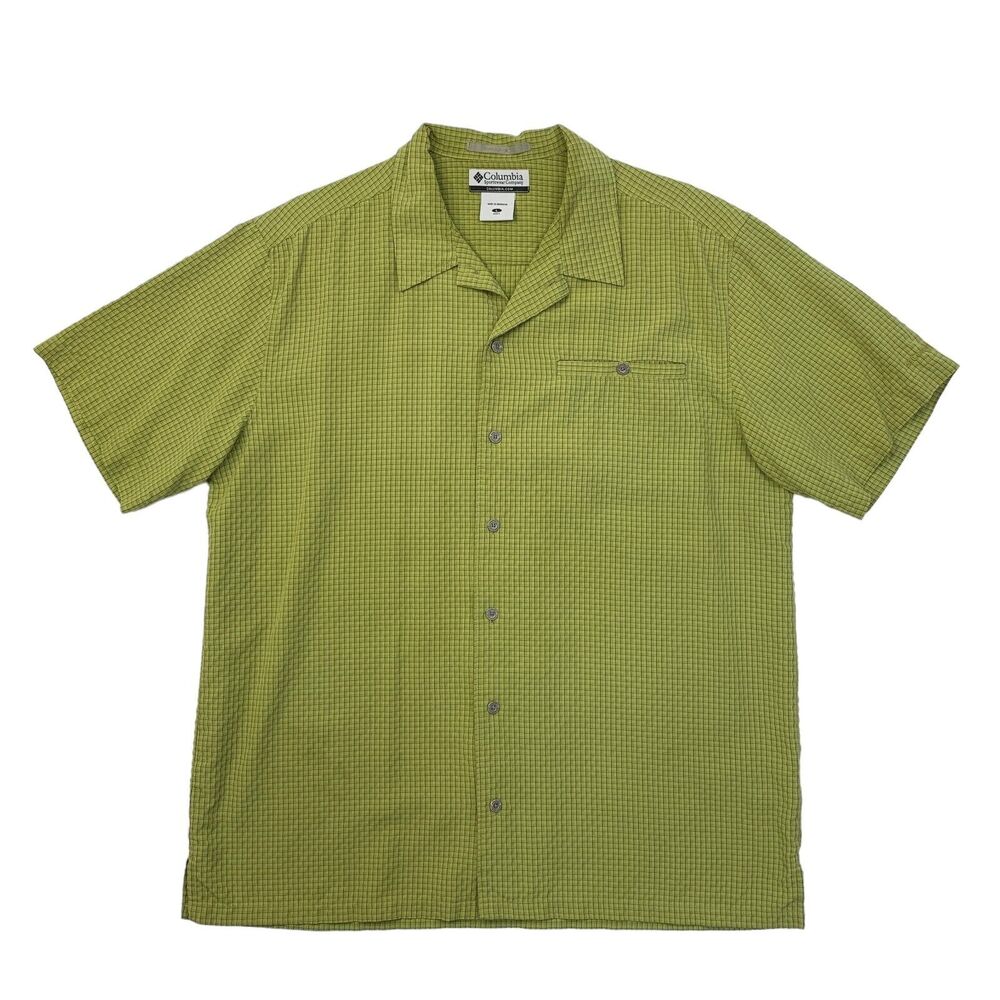Columbia Shirt Men Large Gecko Green Plaid Short Sleeve Modal Blend Chest Pocket